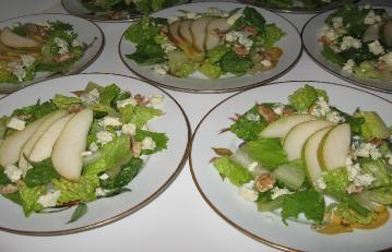Sliced Pear, Walnut and Cheese Salad Prepared by The Super Sever Wait-Staff